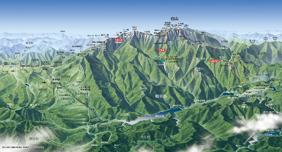 白山岐阜県協会 高山上空から見た白山鳥瞰図